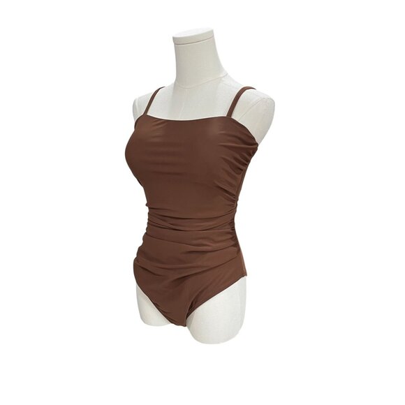 Cupshe Brown One Piece Swimsuit Ruched Tummy Control Summer Beachwear Chic - Picture 5 of 8